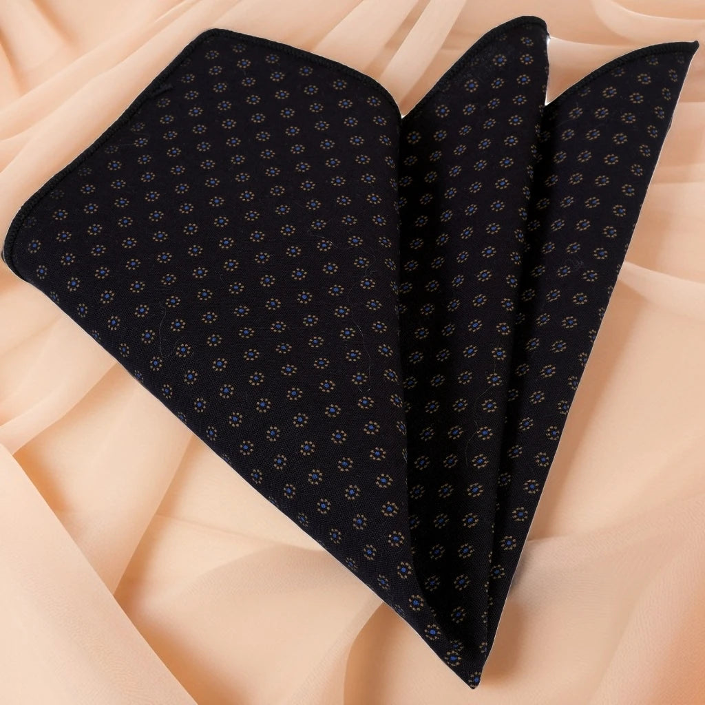 Exve Exclusive Black Blue Yellow Geometric Print 100% Cotton Pocket Square Turkey