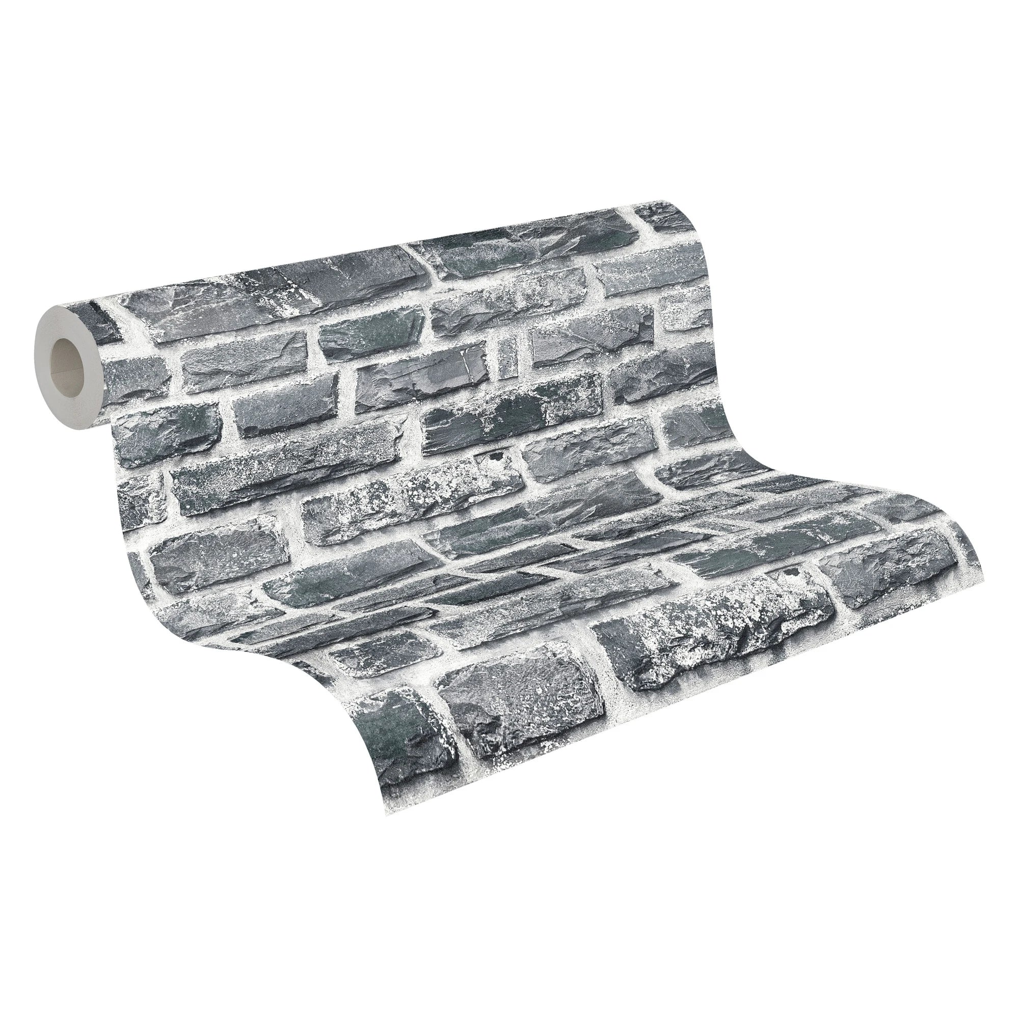 Made Germany Pre-Pasted Non Woven Vinyl Brick Wallpaper Rolls Stone Grey Black Sound-Absorbing Living Room Bedroom