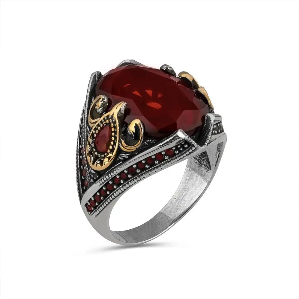 Azuris Turkish 925 Sterling Silver Men's Ring Fine Ottoman Style Jewelry Natural Stone Black VALKH1402