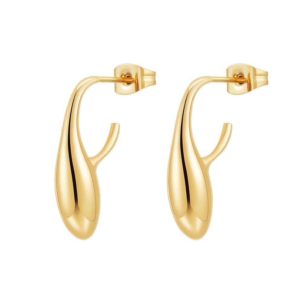 Latest 18K Gold Plated Stainless Steel Jewelry Wholesale Custom Solid Water Drop Hoop Earrings Waterproof Gifts Earrings E241555