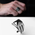 Azuris Turkey 925 Sterling Silver Men's Ring Ottoman Style Natural Black Stone VALKH1455