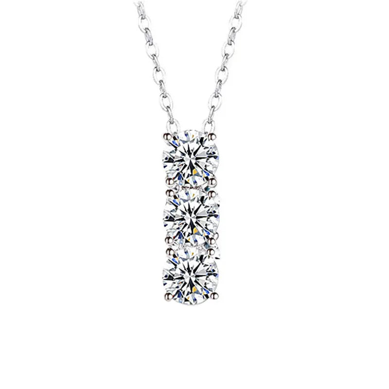 XMZ059 Fashion Design 3-Stone Sterling Silver 925 Pendant Sparkling Moissanite Diamond Fine Jewelry Necklace for Women Men