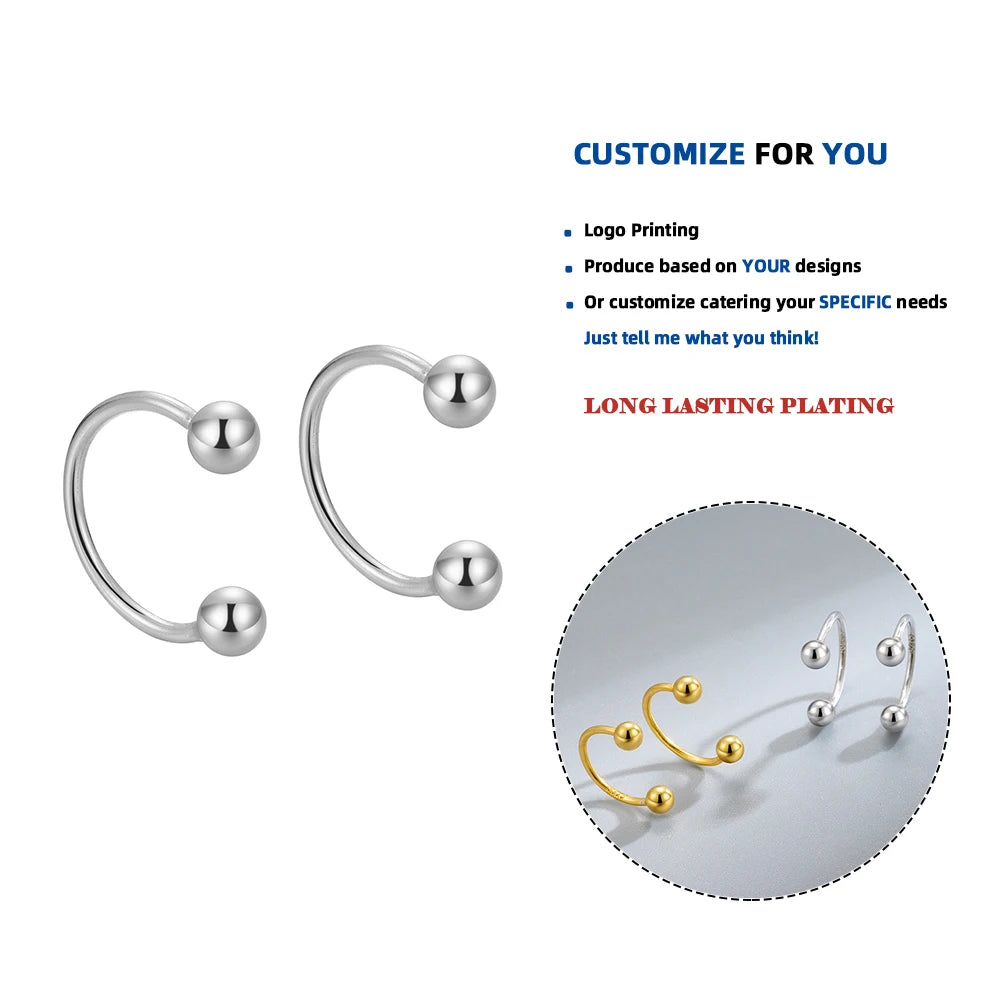 LE105 925 Sterling Silver Simple Line Stud Earrings for Women Fine Jewelry Round Earrings Wedding Gift