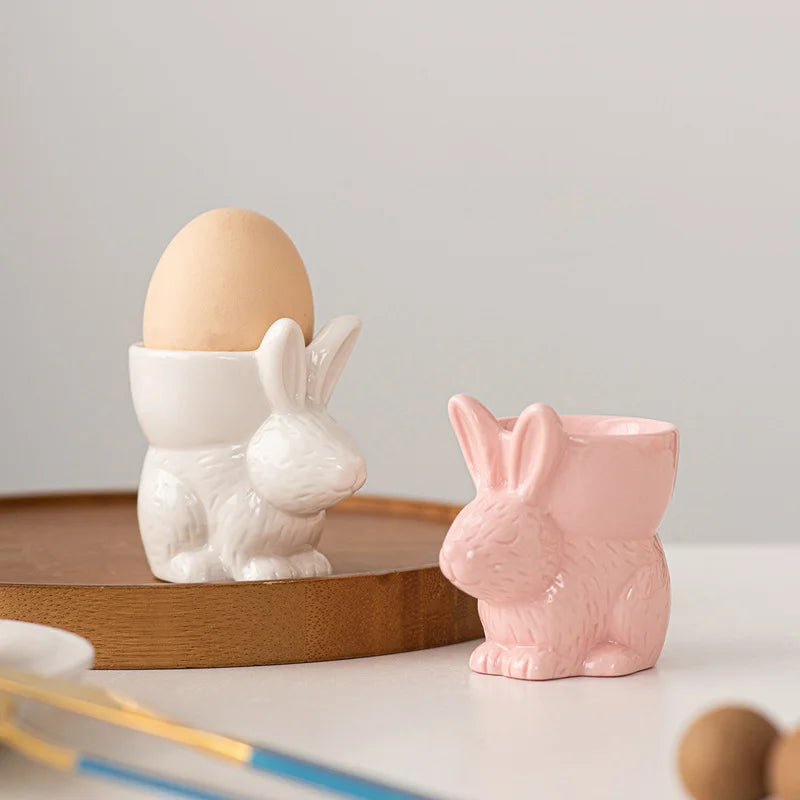 Easter Ceramic Bunny Egg Cup Holder | Cute Rabbit Design Glazed Ceramic Egg Stand for Breakfast & Easter Table Decor