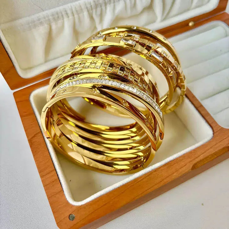 Fashion Trendy 4MM Diamond Stainless Steel Titanium Steel Bracelet Snap Bangle for Women Gifts