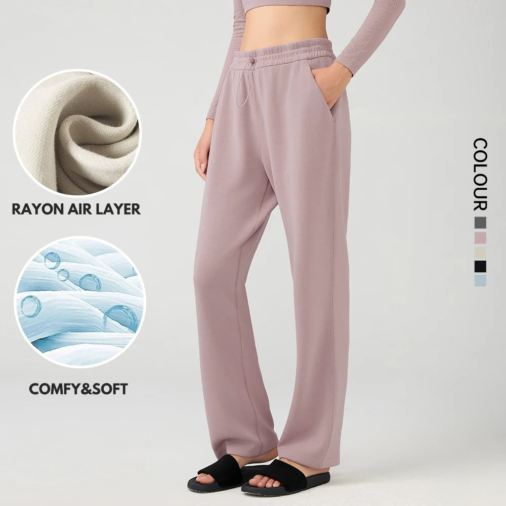 SHINBENE 30" Comfy Air Layer High Waist Lounge Pants Adjustable Drawstring Flowy Wide Leg Pants With Pockets