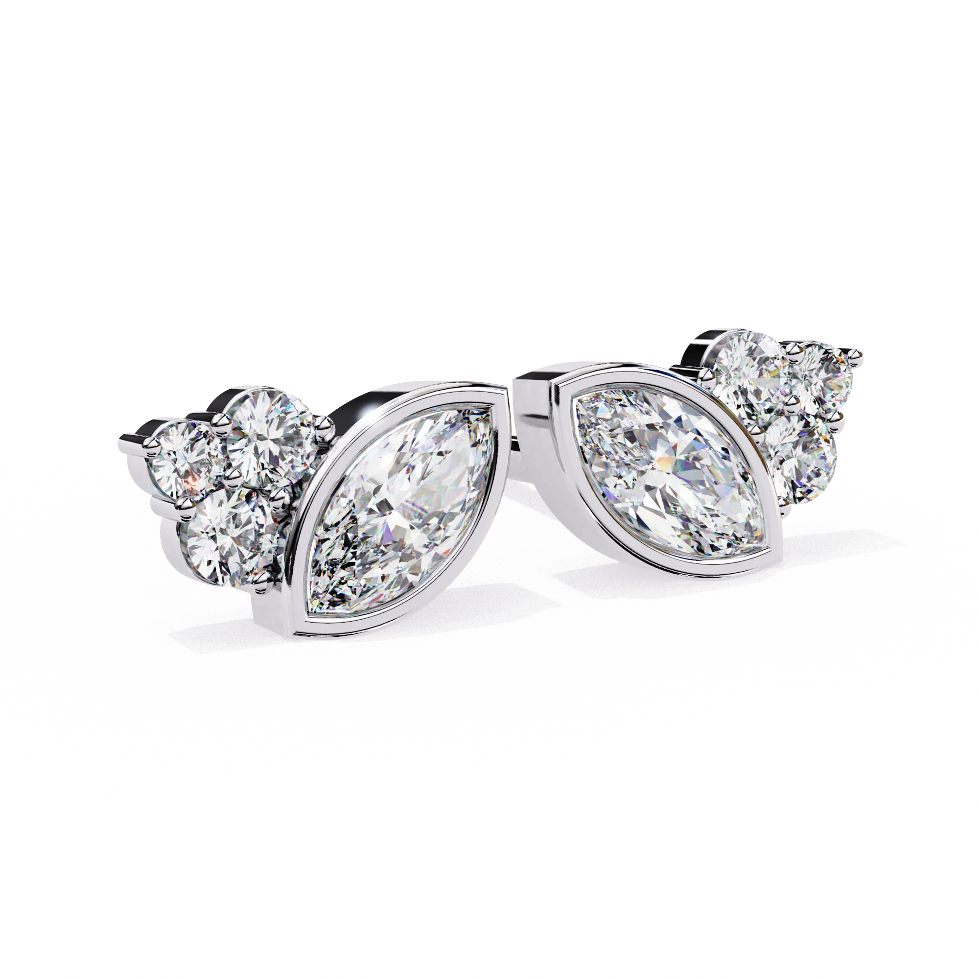 14k Gold Bezel Setting Marquise Trio Cubic Zirconia Lucky Cluster Stud Earring 925 Sterling Silver IGI Certified PT950 Gift
