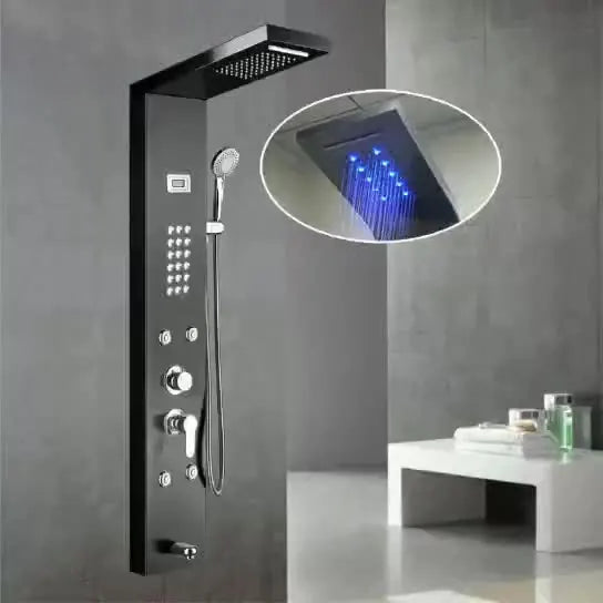 ZEPENG Factory Hot Selling 304 Stainless Steel Wall Mounted Temp Display Multi Functional Shower Panel with LED Light