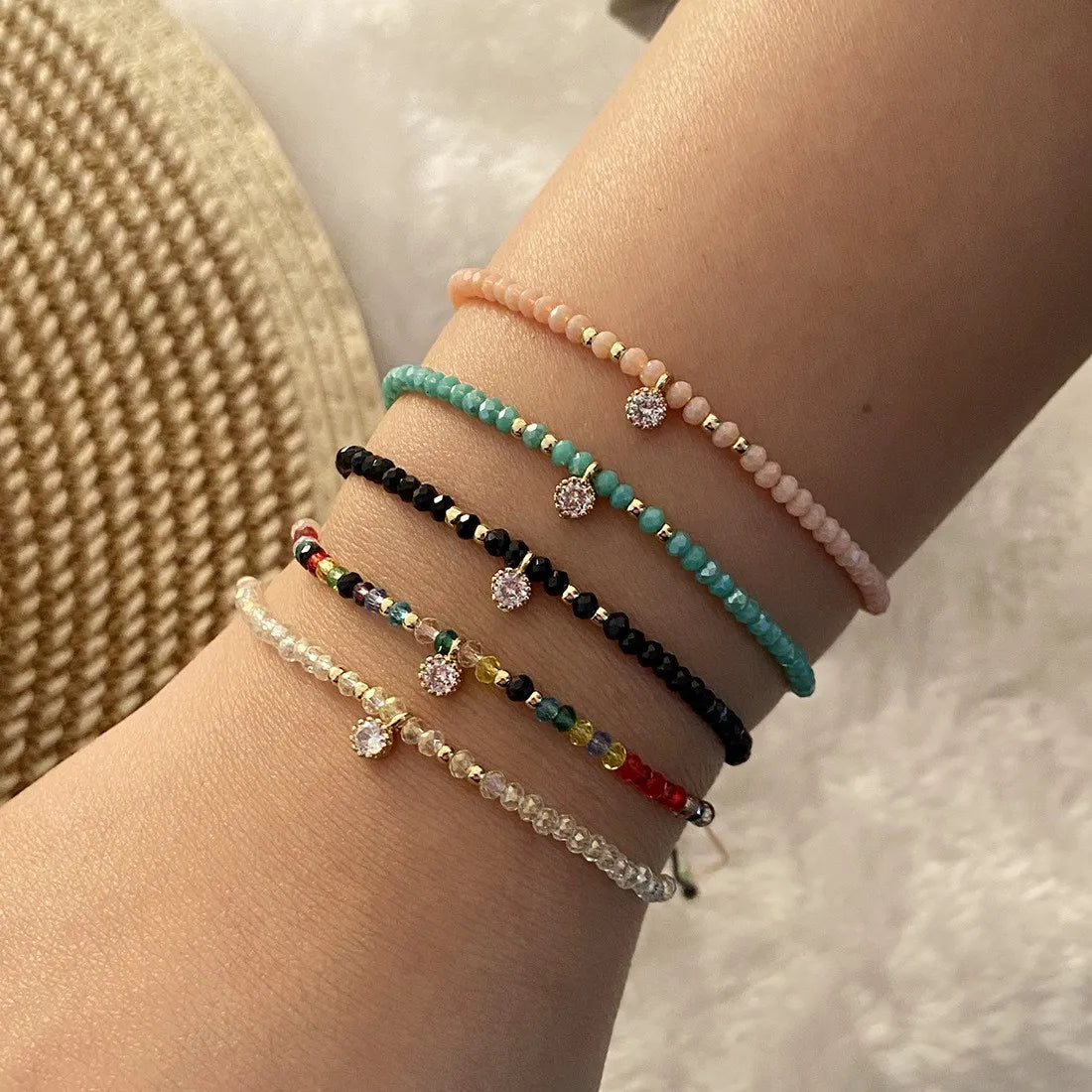 Bohemian Braided Bracelet Fashionable Rice Beads and Round Zirconium Bracelets