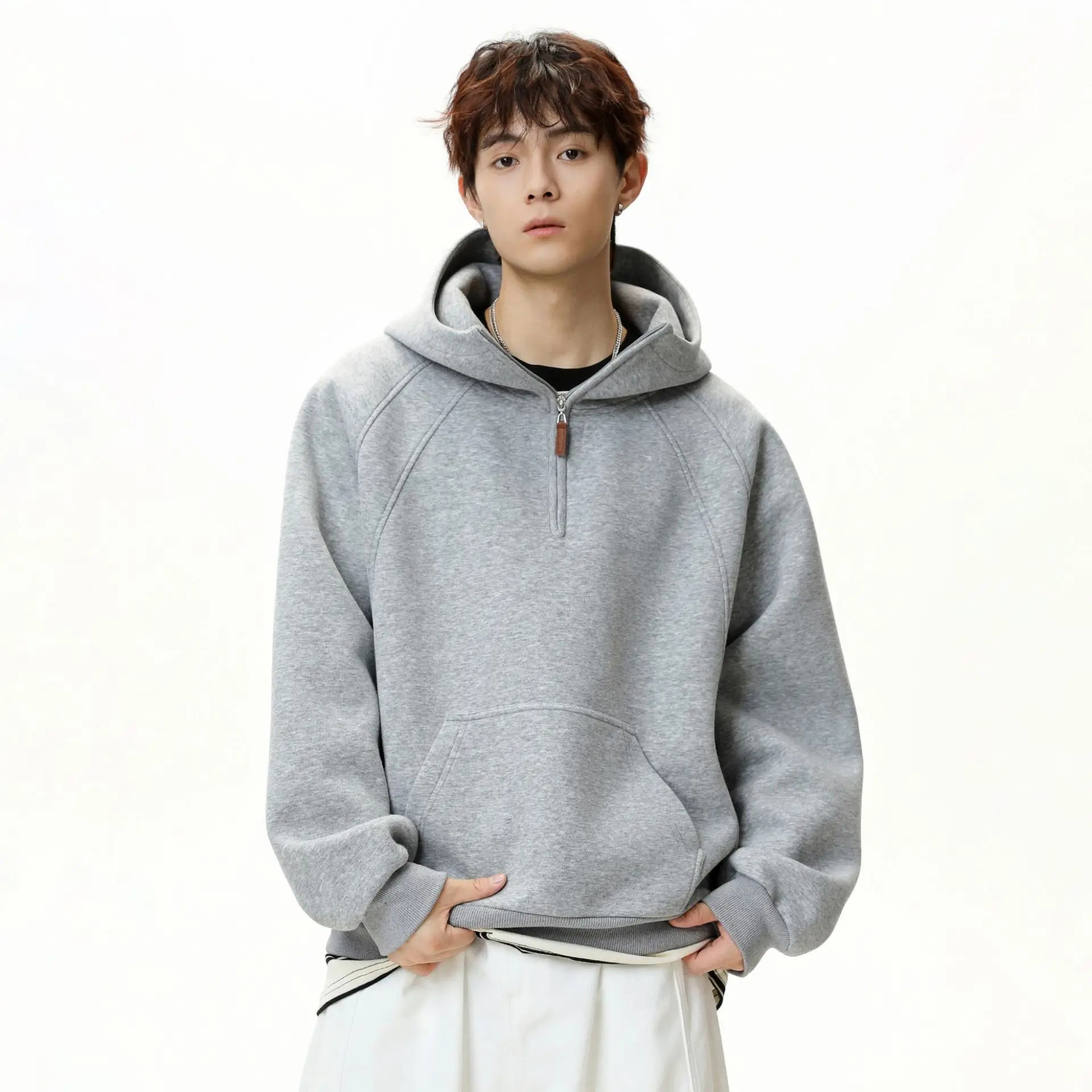 SK 350G Unisex Solid Black Half-Zip Hoodie Advanced Knitting Technology Comfortable Loose Fit-Sizes 3D Printed Sweatshirt