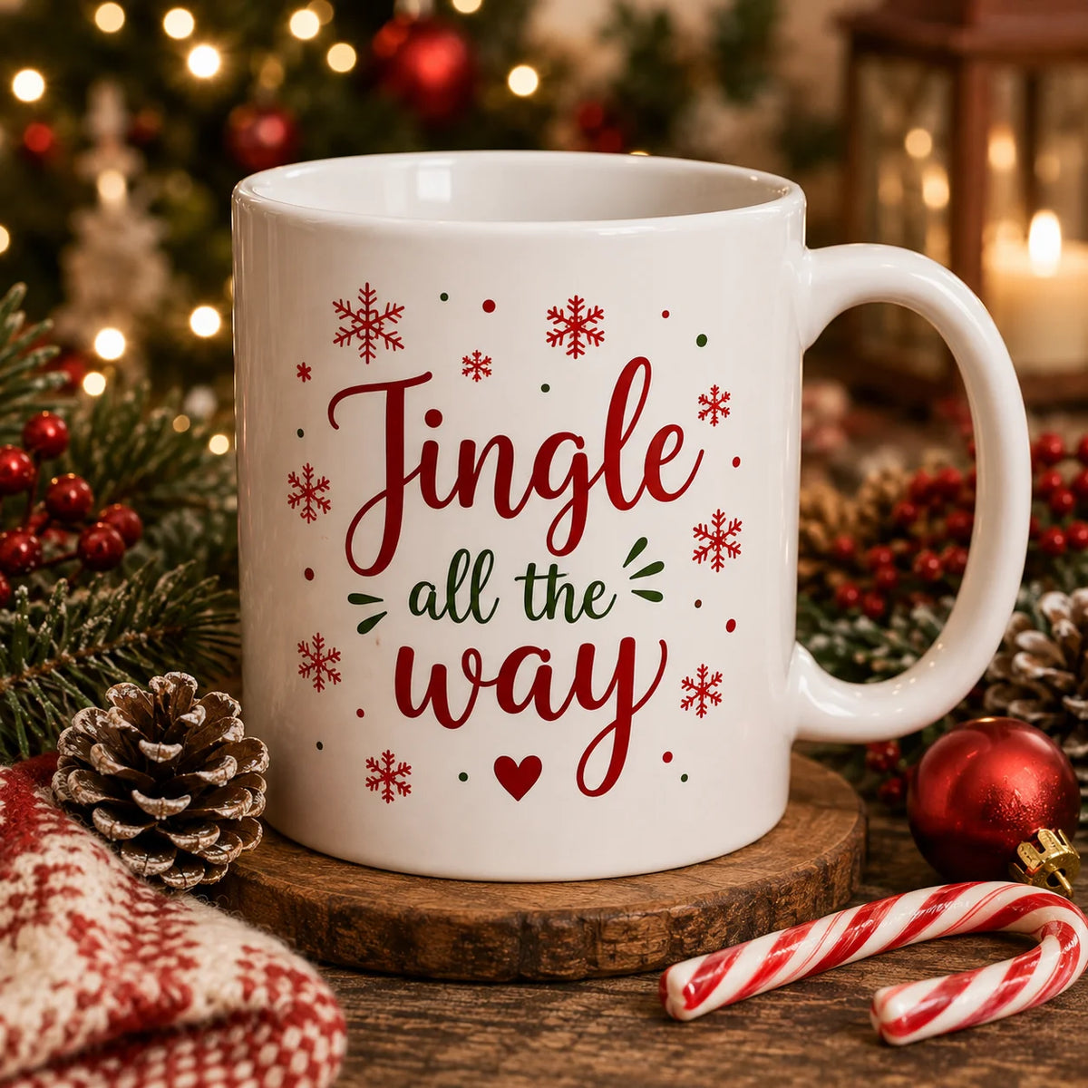 Christmas Design Custom Cup Mug Coffee Tea Ceramic OEM Jingle All the Way Home Office Holiday Gift Idea Party Winter Simple Cute MegaBDM