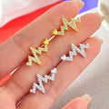 Ready to Ship Earrings Foxi Trendy Minimalist Jewelry Unique Electrocardiogram Shape Zircon Stud Earrings for Women