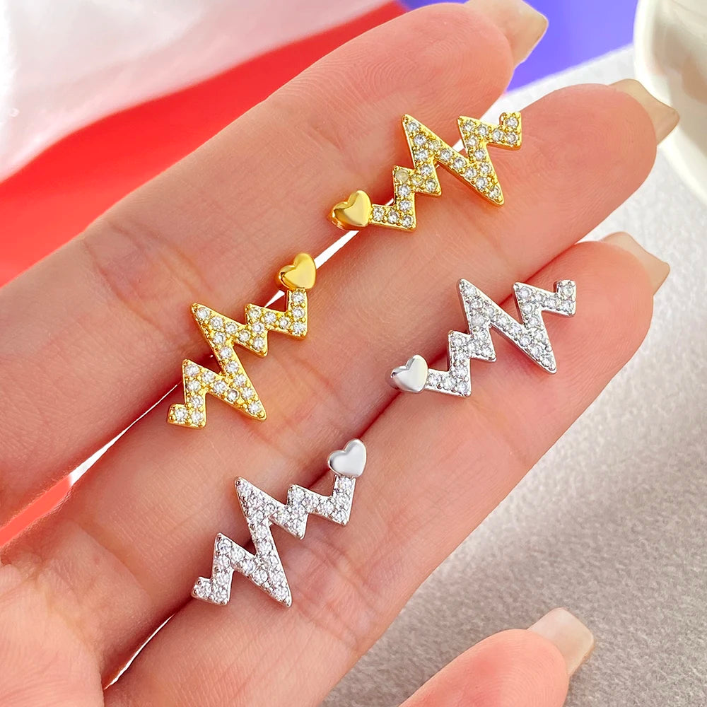 Ready to Ship Earrings Foxi Trendy Minimalist Jewelry Unique Electrocardiogram Shape Zircon Stud Earrings for Women
