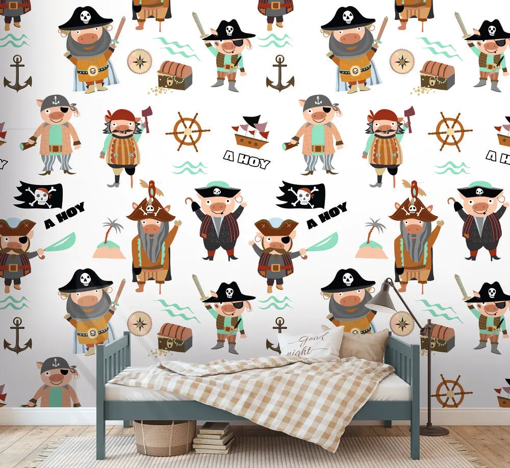 Made in Germany Photo Wallpaper Murals Kids Room Creme Brown Pink Non Woven Vinyl Wall Mural Pirates for Hotel - 280 x 159 m
