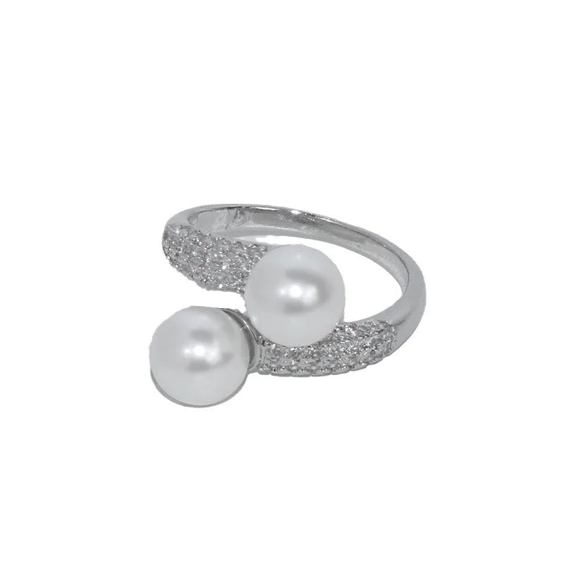 Fenyi Wholesale Jewelry Fashion Retro Gorgeous Classic Diamond Large Pearl ZIRCON Adjustable Opening  Ring for Women