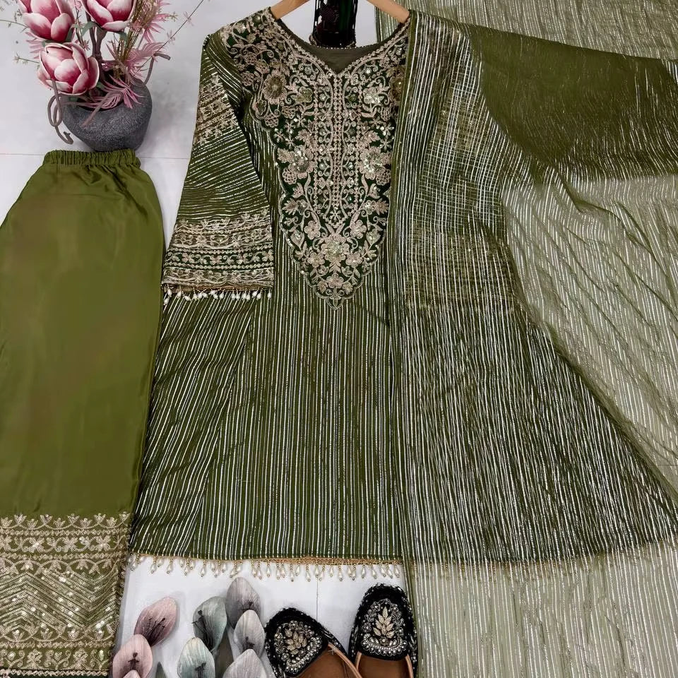 New Designer Eid Special Wrinkle Free Heavy Embroidery Sequence Fancy Patch Work Ankle-Length Party Wedding Plazzo Set TENNECY