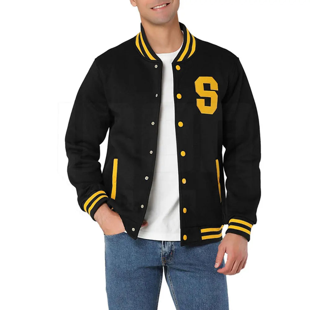 2025 Top Selling Men's Long Sleeve Letterman Jacket with Stand Collar Winter Jacket with Front Logo Wholesale Price
