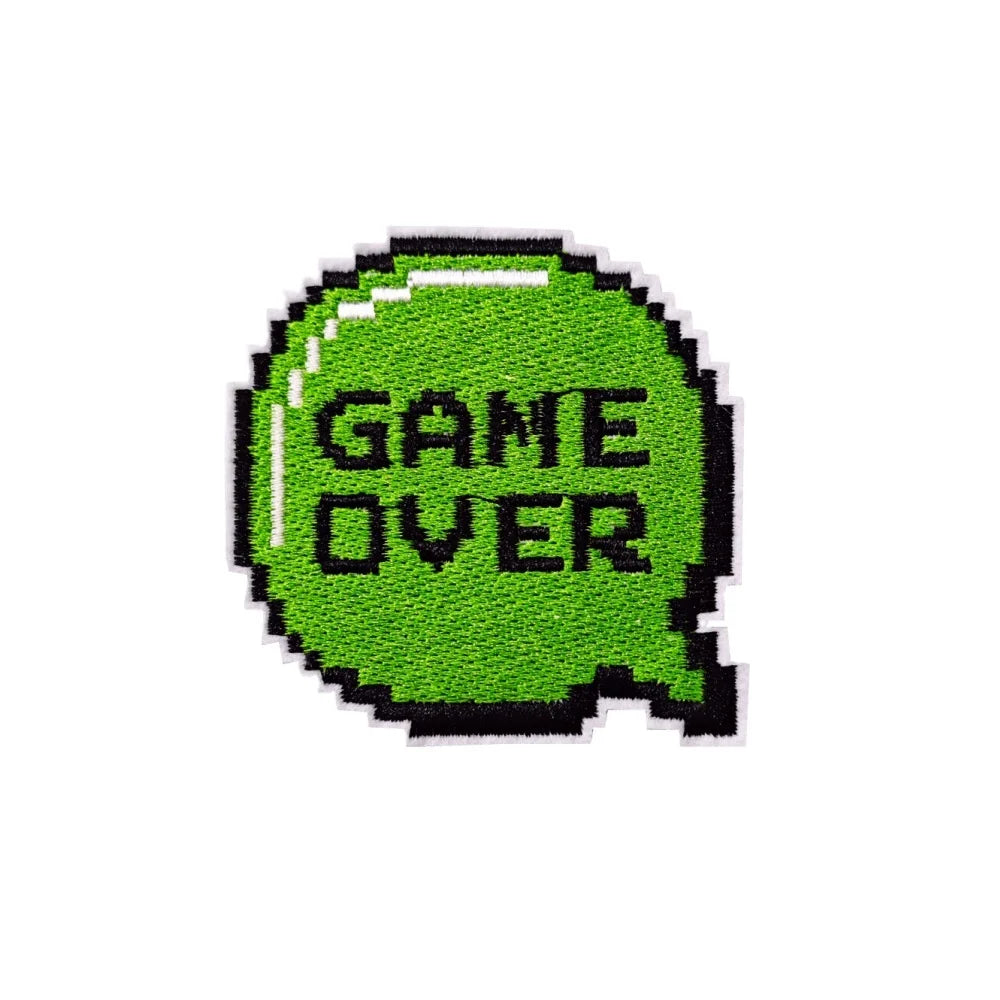 New Iron on Embroidery Green Color Game Series Game Machine Earphone Game Over Level up Patch for Decoration Gift