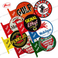 Customized Double Side UV Printing GasOline Motor Oil Sold Here Flange Round Tin Sign Man Cave Garage Bar Wall Decor Metal Sign