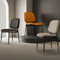 Industrial Faux Leather Dining Chair with Curved Solid Wood Back and Black Metal Legs for Coffee Shop Dining Room and Restaurant