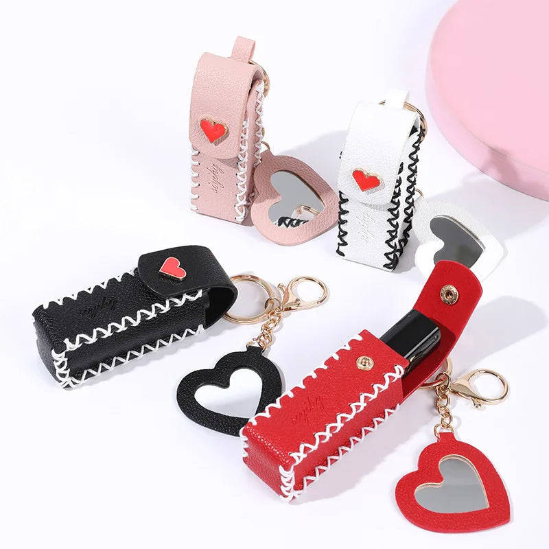 Hot Selling Makeup Mirror Multi-Functional Keychain Portable Mini Lip Balm Pouch Purely Hand-Woven Lipstick Mirror Keychain