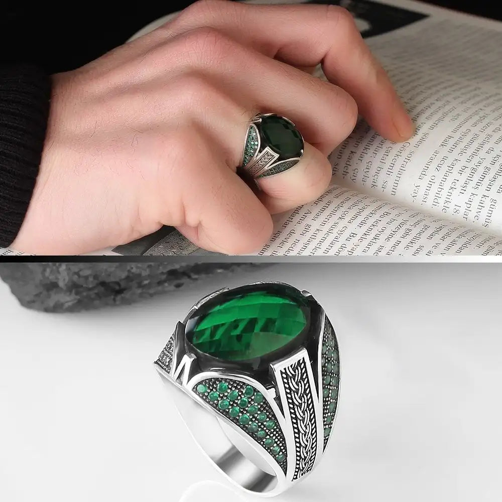 Wholesale Azuris VALKH1198 925 Sterling Silver Ottoman Style Men's Ring with Naturel Stone Agate Handmade in Turkey