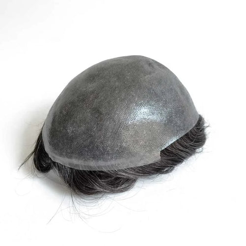 0.12 0.14 Thick Thickness PU Polyurethane Base Natural Human Hair Gray Men Toupee