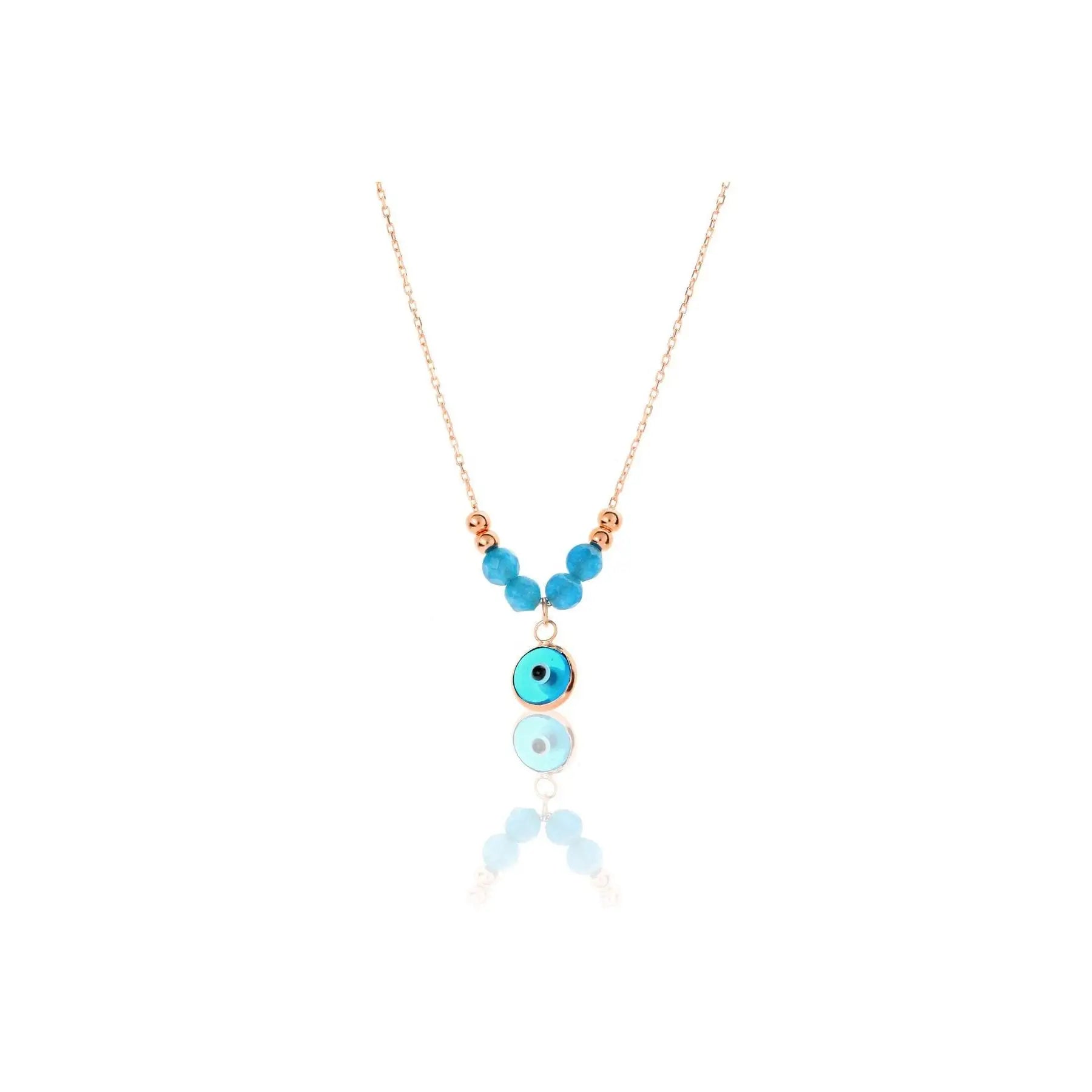 Azuris 925 Sterling Silver Blue Agate Stone Evil Eye Necklace
