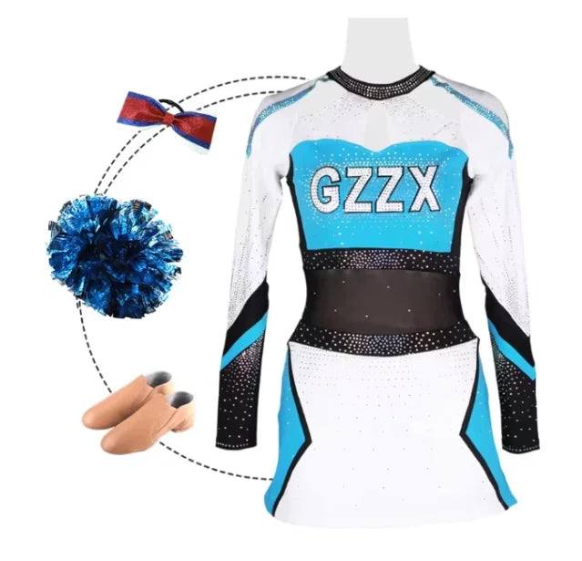 Breathable Custom Girls Cheerleader Jerseys Training Competitive Cheerleading Practice Sets Team Athletic Dress Rhinestone