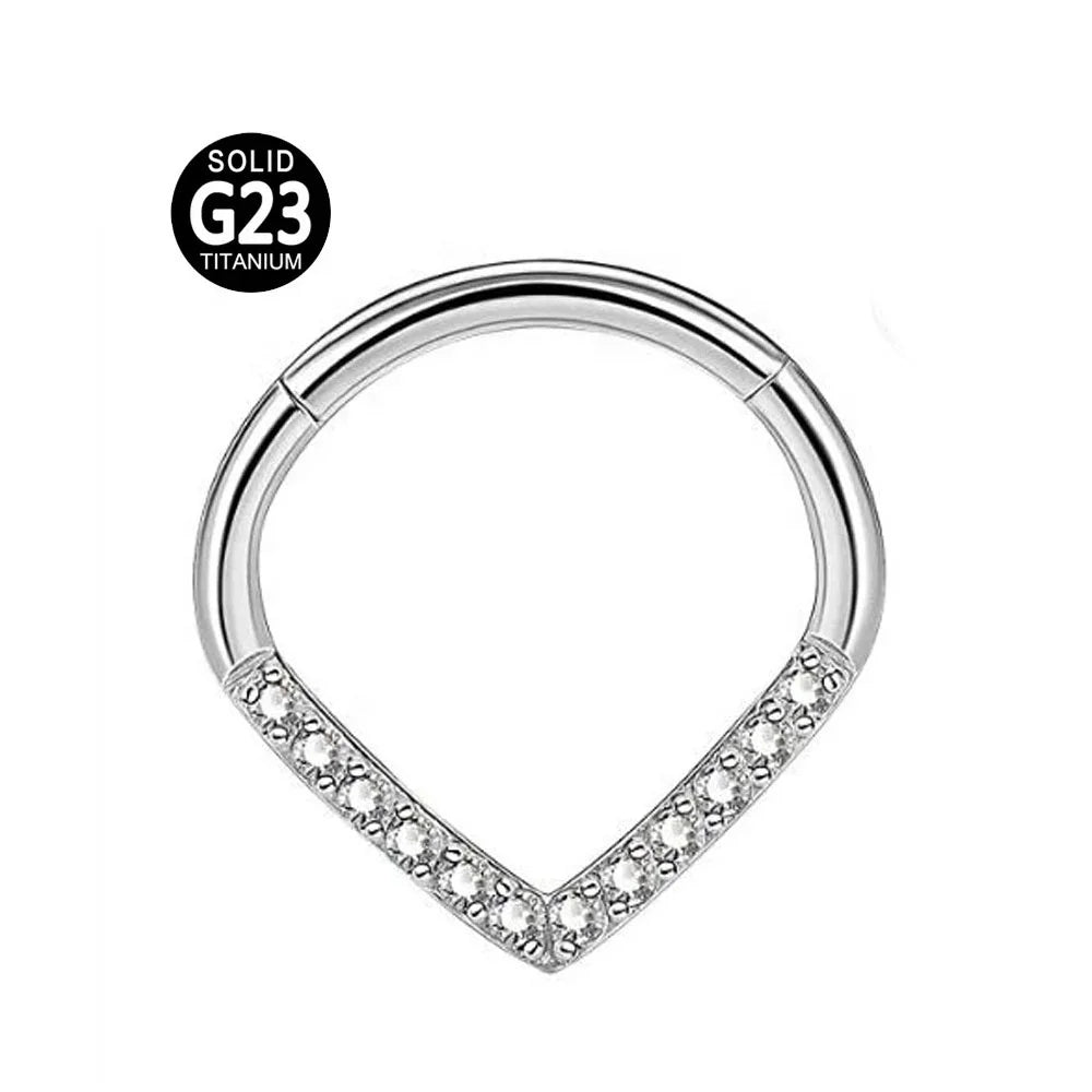 Lotus Wholesale G23 Titanium Nose Stud Teardrop Zircon Earrings Segment Ring Septum Clickers Helix Fine Piercing Jewellery