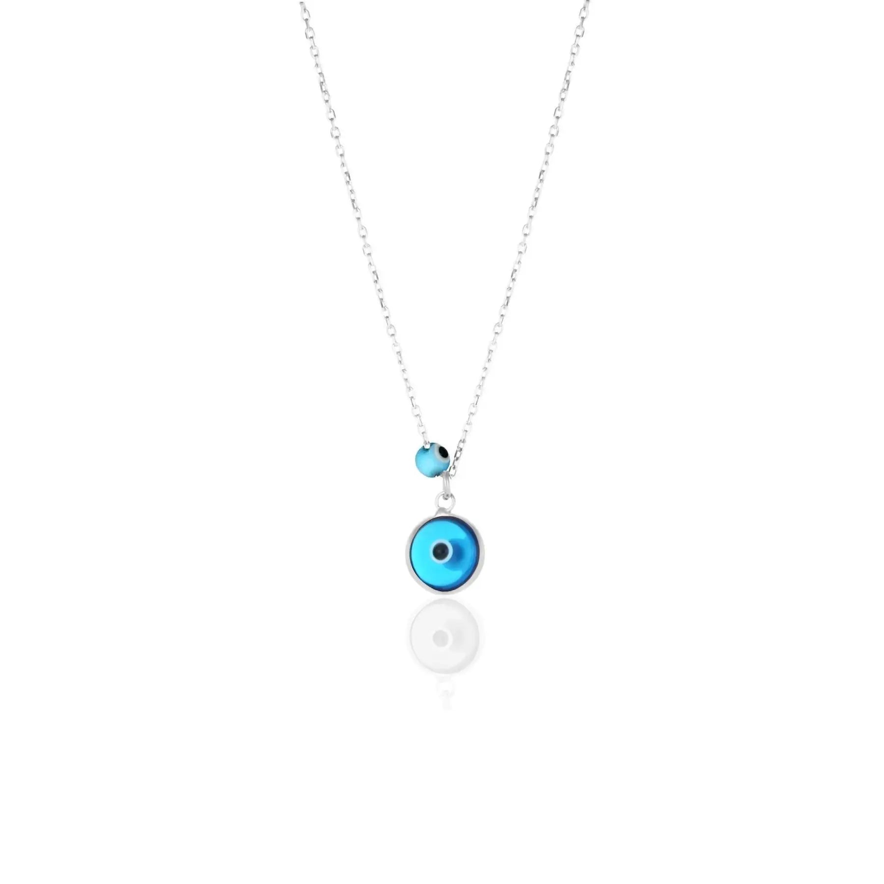 Azuris 925 Sterling Silver Blue Agate Stone Evil Eye Necklace Made in Turkey