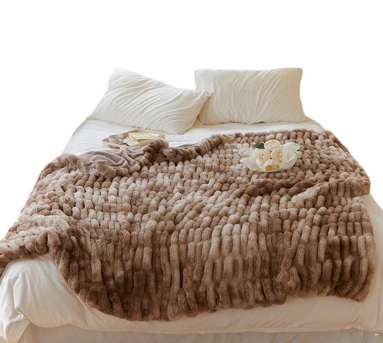 Luxury Bedding Multi-Functional Use Soft Texture Cozy Faux-Rabbit Fur Plush Blanket Sofa Warm Blanket Furry Comfyy