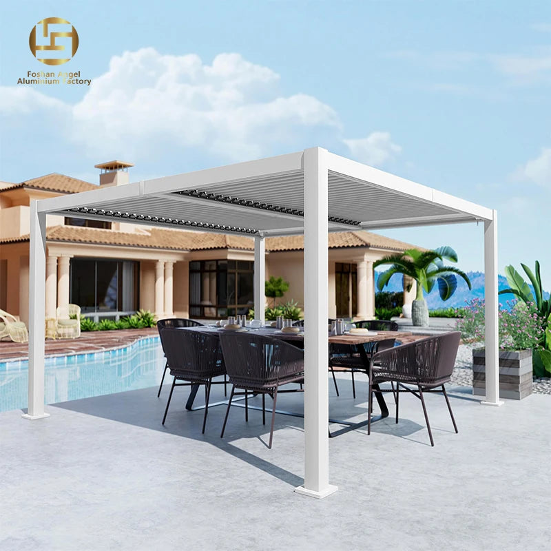 Outdoor Louvered Aluminum Pergola Motorized Waterproof Bioclimatic Gazebo Balcony Modern Luxury Design Customizable Sizes