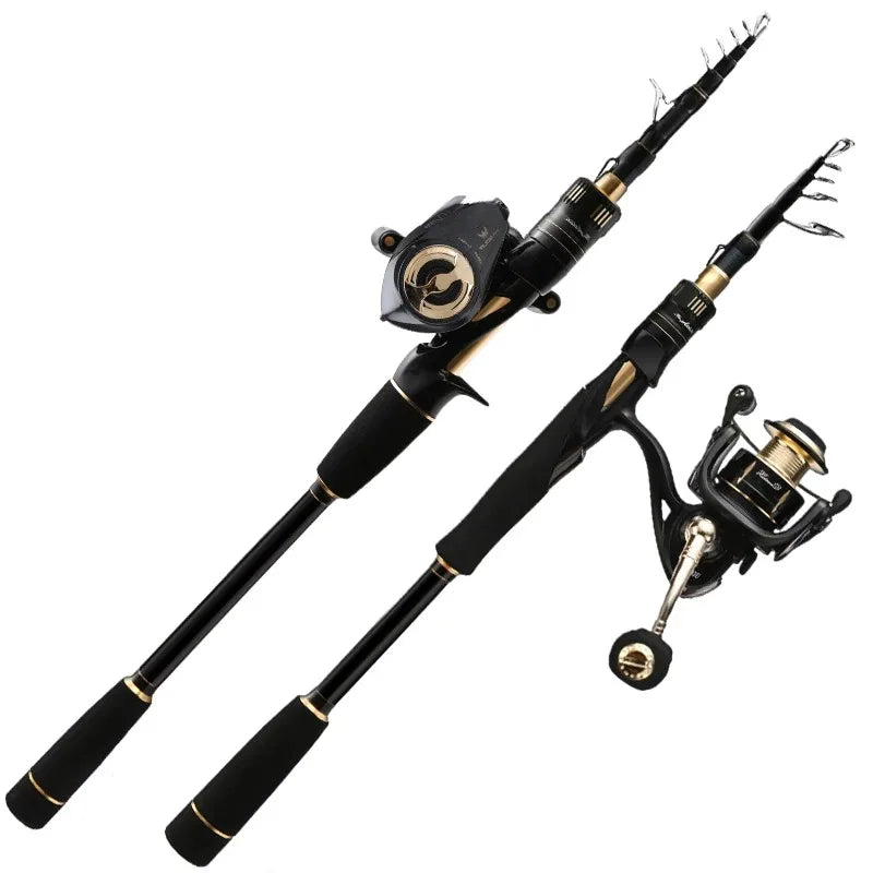 HSD Telescopic Fishing Rod 1.8m 2.1m 2.4m Full Carbon Spin Rod Spinning Baitcasting Fishing Rod and Reel Combo