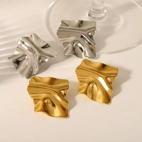 Stainless Steel Asymmetric Unique Earrings Waterproof Trendy Metal Texture Simple Indian Earrings Jewelry Gift