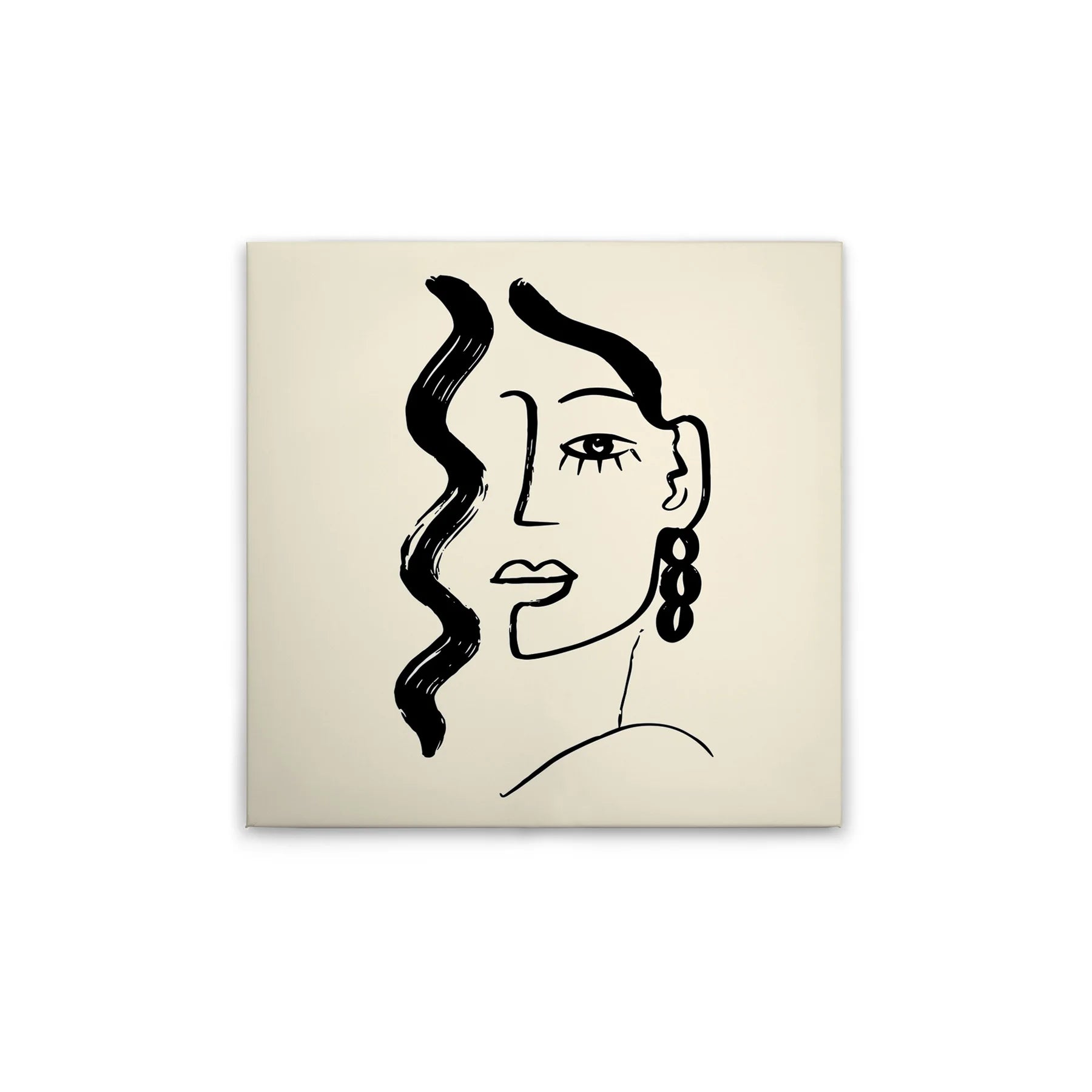 Made In Germany - Home Decor Canvas Picture Abstract Oneliner - Wall Painting Mural In Cream And Black - Stretcher Frame Art