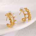 Dreamshow Imitation Pearl Heart Fashion Stud Earrings Vintage 18k Gold Plated Stainless Steel Jewelry