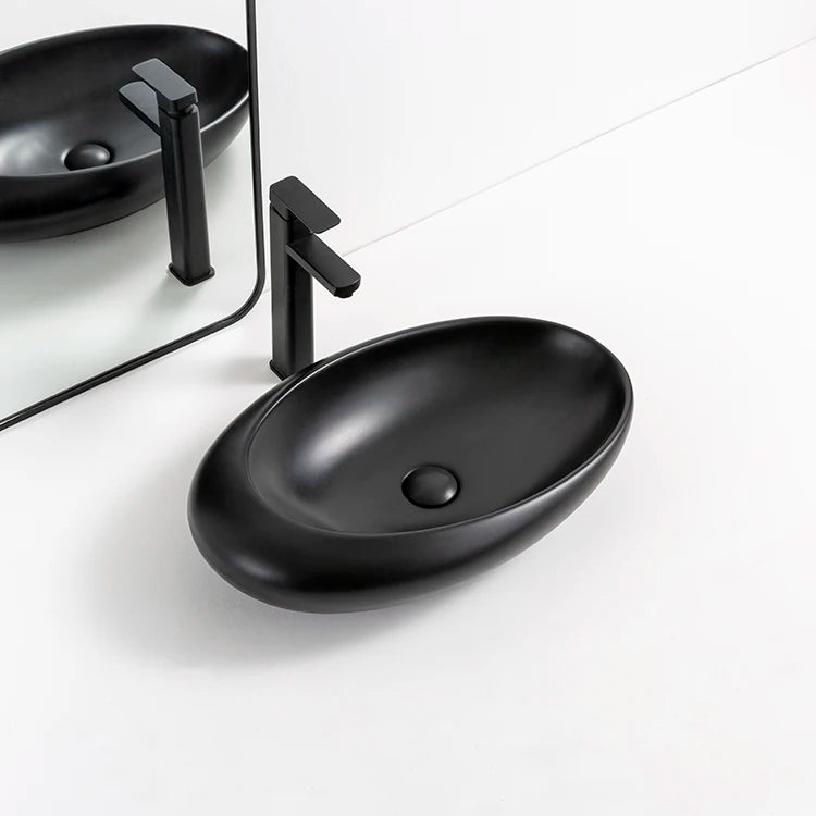 European Standard Sanitary Ware Oval Ceramic Art Wash Basin Matte Black Bathroom Sinks