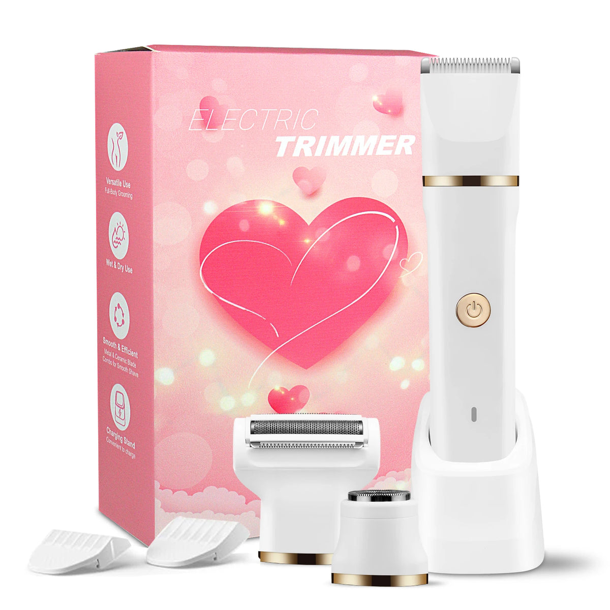 Bikini Trimmer for Women Electric Body Hair Trimmer 3 in 1 Wet Dry Shaver Groomer Replaceable Ceramic Blade Heads MegaBDM