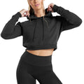 Distressed Wholesale Hoodies Custom Crop Zip up Oversized Cropped Black Hoodie and Sweat Pants Shorts Set Women Manufacturer