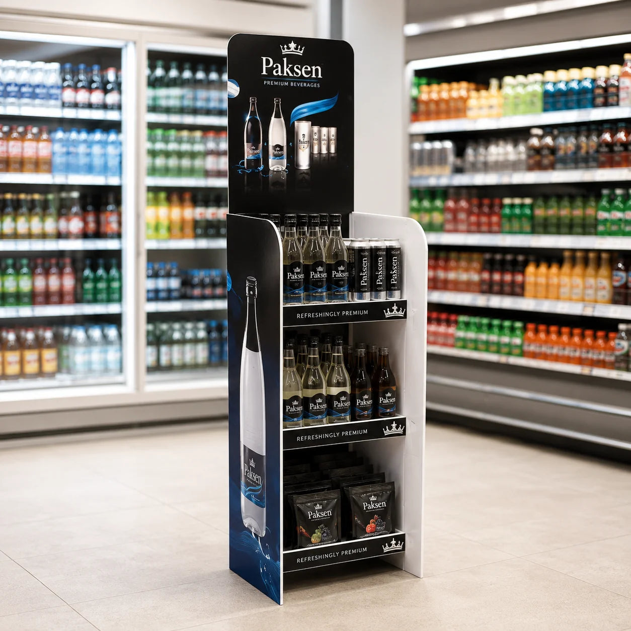 OEM Printed Cardboard Display Stand Supermarket Wine Alcohol Drink Floor Paper Display Rack