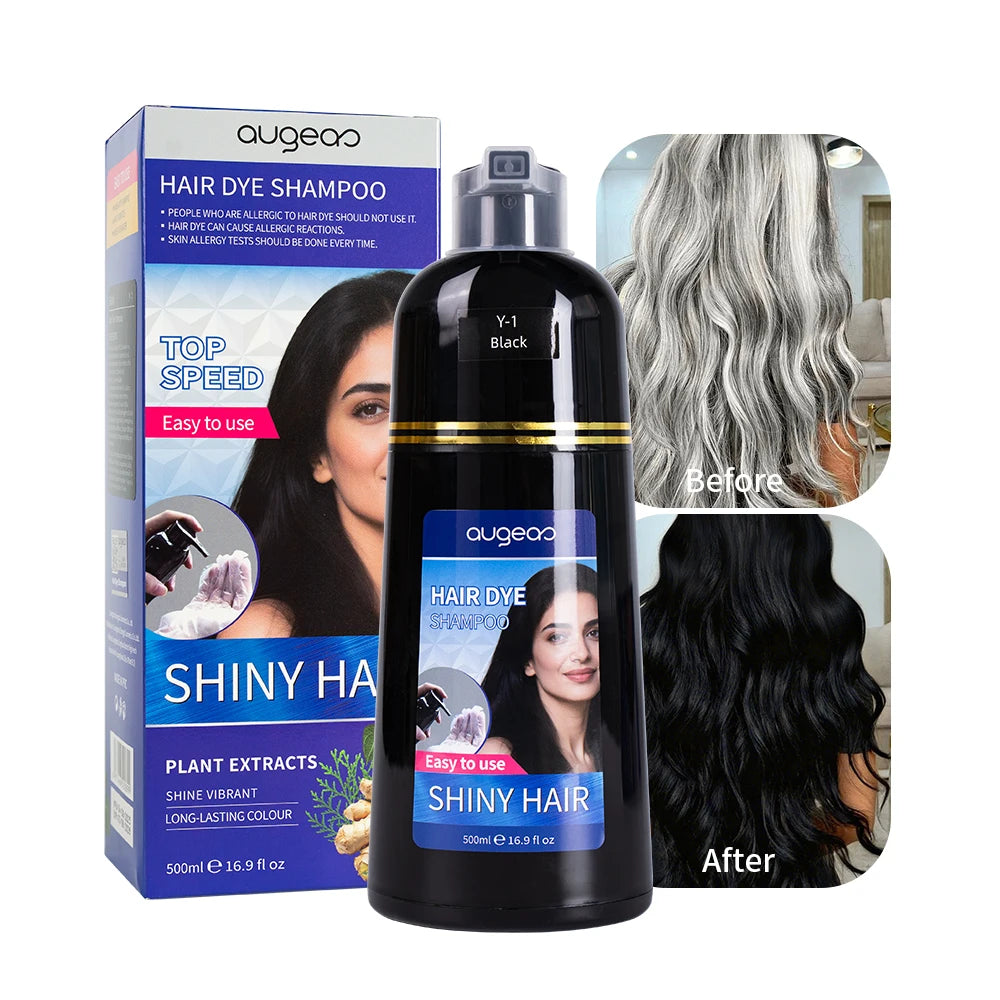 Wholesale Augeas Manufacturer New Arrival Good Affordable Cover Gray Bubble Plant Natural Herbal 500ML Black Hair Dye Shampoo