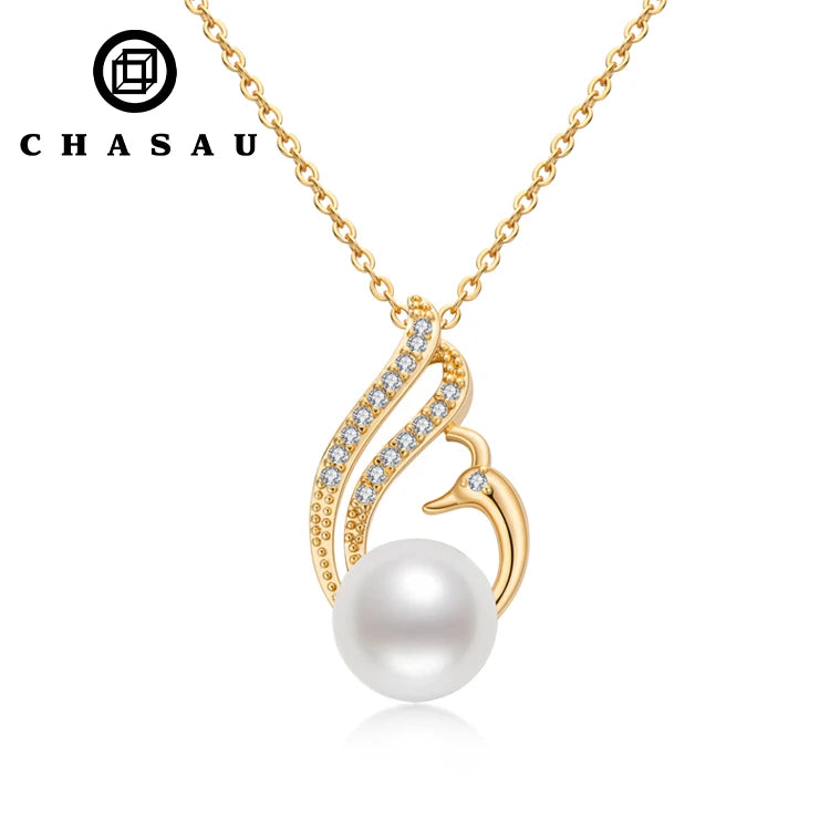 New Arrival Hot Sale Swan Shape 14K Gold Filled 9-9.5mm Natural Freshwater Pearl Pendent Necklace Jewelry for Women