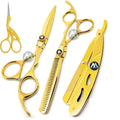 Barber Scissors Razor Edge Quality 7 inches Hairdressing Shears Set in Gold Colour with Beautiful Leather Pouch