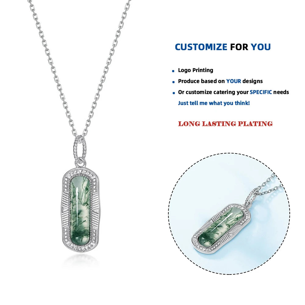Fashion Natural Water Grass Agate Gemstone Pendant Women Green Agate Gemstone Jewelry 925 Silver Pendant Wholesale