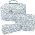 SW Personalized Flower Cotton Makeup Bag Set Customize Blue Floral White Diaper Bag Trendy Flower Cosmetic Toiletry Travel Bag