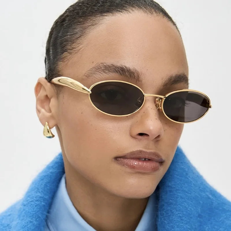 Logo Custom 2025 Retro Y2k Punk Small Frame Sun Glasses UV400 Metal Oval Sunglasses for Men Women