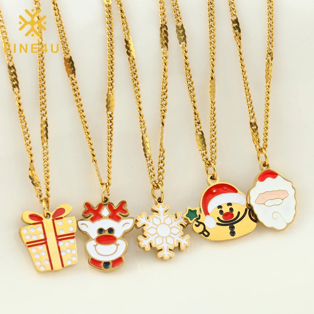 Fine Christmas Necklace Jewelry Fashion Santa Claus Christmas Tree Stainless Steel Pendant for Women Festival Gift