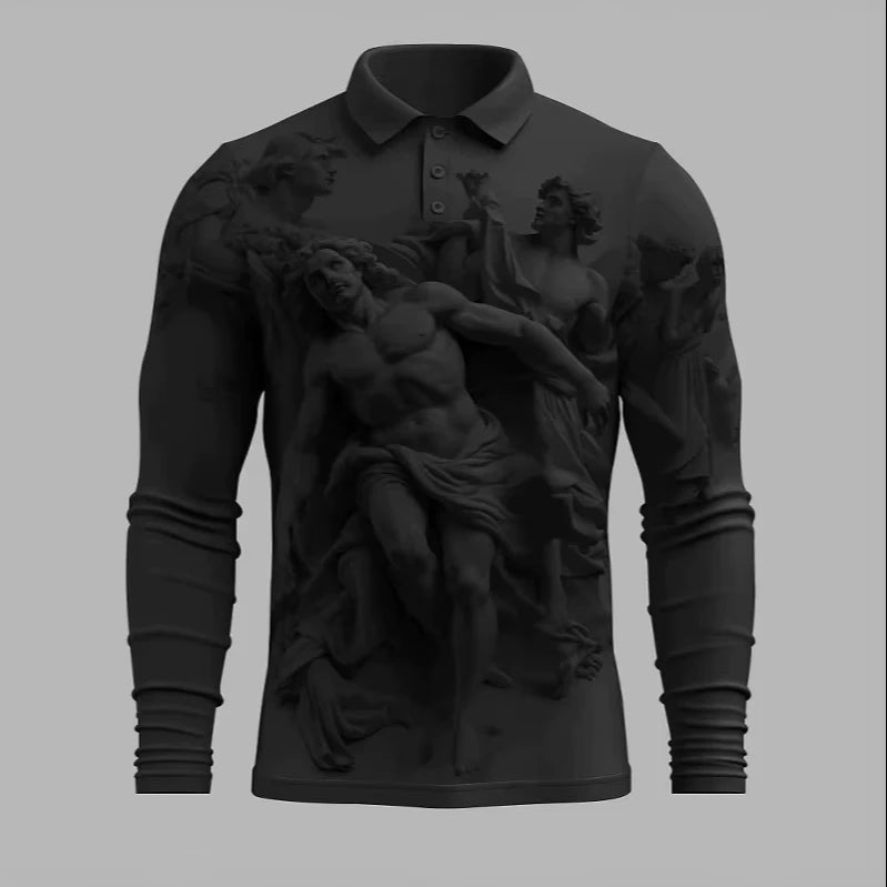 3D Embossed Pattern Men's Retro Printed 3D Outdoor Casual POLO Shirt Daily Street Wear Knitted Sweater in Stock