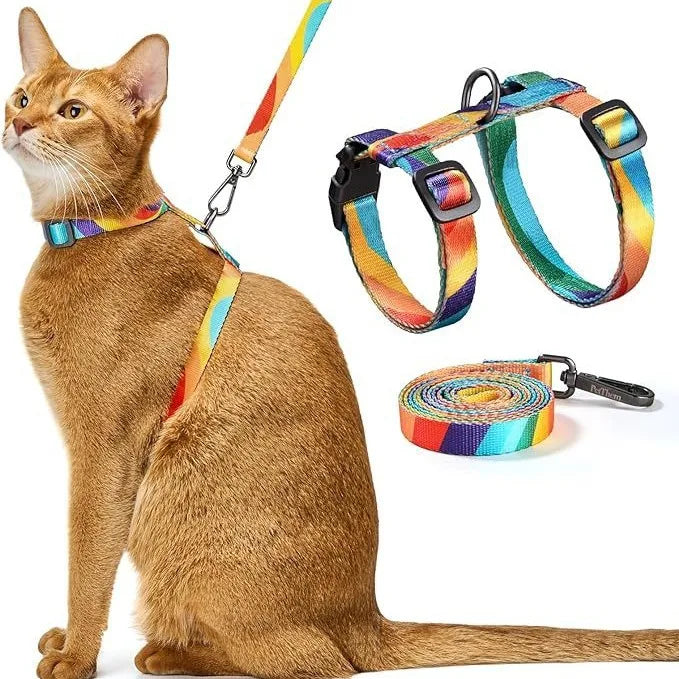 Comfortable Soft Lightweight Escape Proof Adjustable Multicolour Fabric Dog Cat Harness and Leash Set